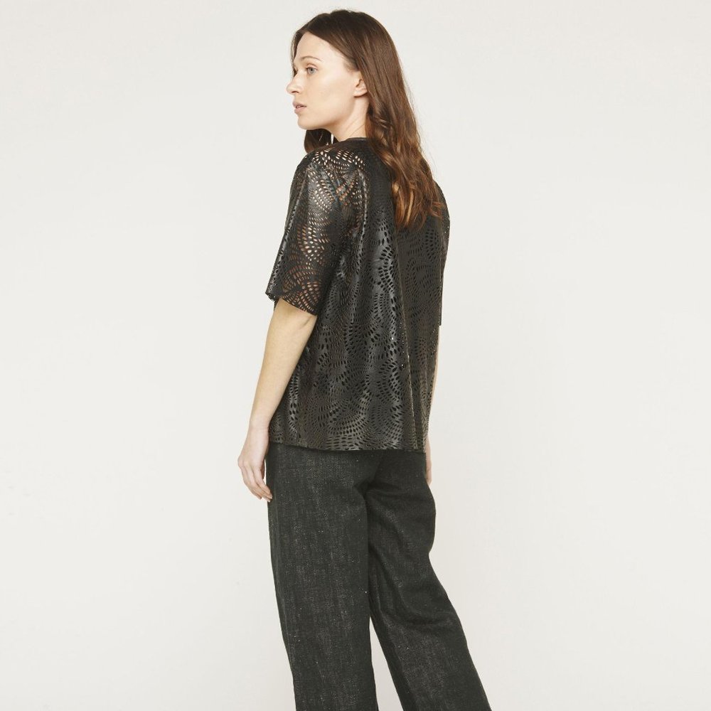 Billy Reid Laser Cut Leather Top  - M